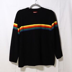 Unionbay Sweater Large Black Mens Rainbow Stripe Vintage Pullover